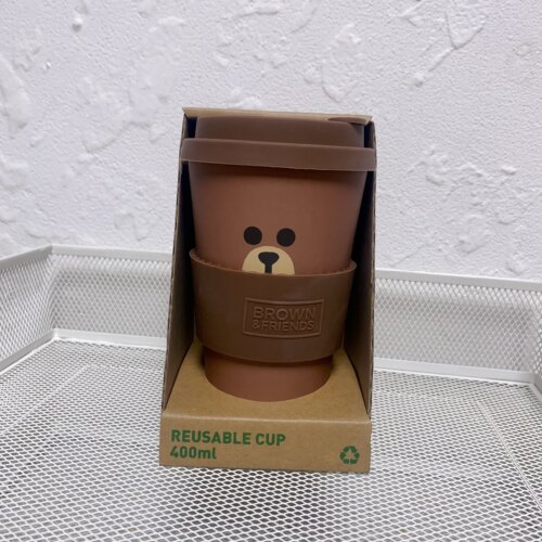 Linefriends 布朗熊卡通可爱竹纤维环保带盖子咖啡茶水杯