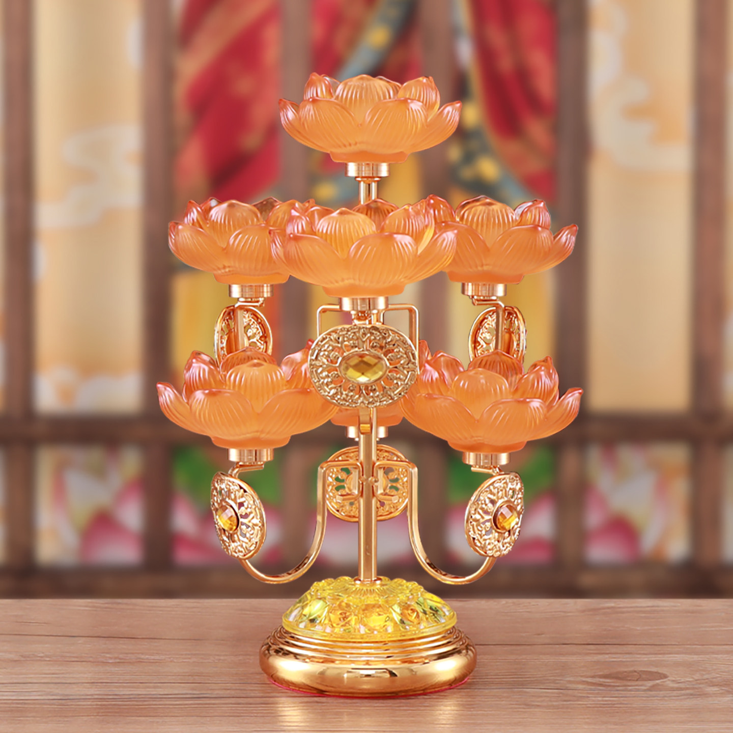 家用佛前供佛灯长明灯座供奉灯盏七星琉璃莲花灯酥油灯蜡烛台灯架