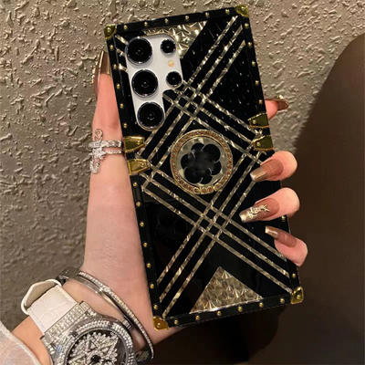 samsun方形galaxy+s24ultra适用三星s23手机壳电话s22烫金指环s21全包a51保护套a52金属四角a54a53支架note20