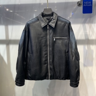 男冬季韩版修身轻便羽绒服2025新款黑色翻领拼皮夹克高级感外套帅