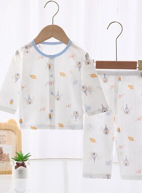 新生婴儿夏季薄款空调服套装纯棉
