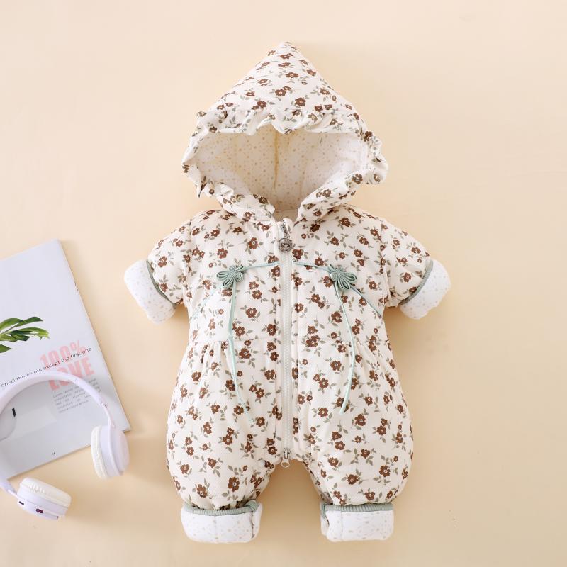 婴幼儿外出服女宝宝加厚保暖夹棉连体衣冬装爬服女童棉服超萌抱衣
