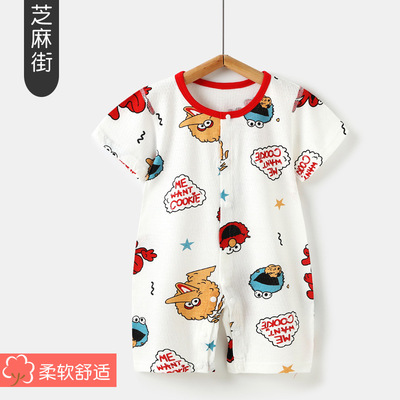婴儿纯棉夏天连体衣宝宝短袖爬服