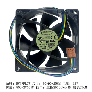 9025电源风扇双滚珠电脑CPU机箱静音9CM风扇小4PIN温控9225风扇