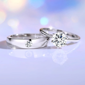 DR情侣对戒纯银999一对莫桑石钻戒求婚结婚戒指生日礼物送男女友