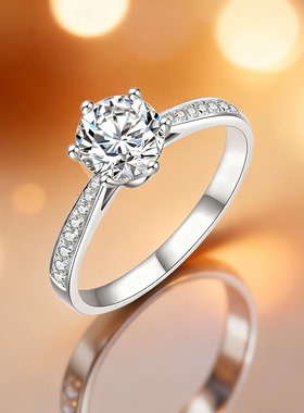 DR莫桑石钻戒女1克拉纯银求婚结婚订婚戒指刻字生日礼物送女朋友
