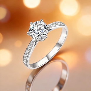 DR莫桑石钻戒女1克拉纯银求婚结婚订婚戒指刻字生日礼物送女朋友
