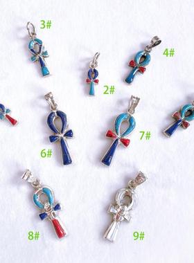 埃及进口旅行纪念品宫廷风彩色镶嵌十字架安卡安克手工银饰吊坠