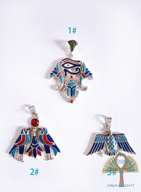 埃及进口复古手工银饰首饰彩色镶嵌鹰神荷露斯甲虫小动物吊坠稀有
