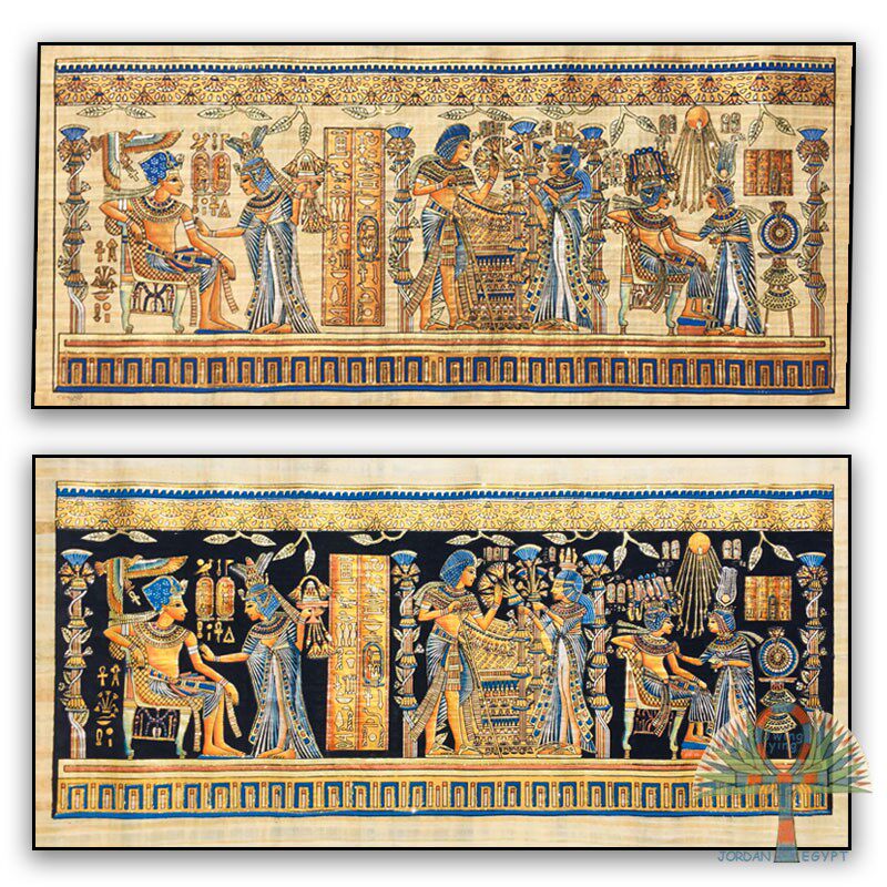 埃及进口旅游纪念品天然手工莎草纸画金粉家居客厅装饰画图坦卡蒙