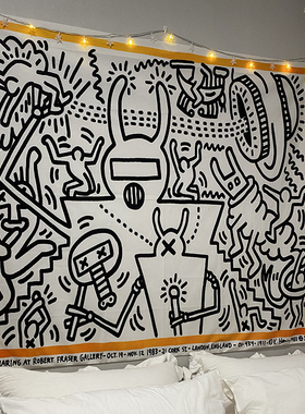 Keith Haring背景布美式涂鸦挂布卧室改造宿舍画布床头墙装饰挂毯