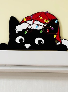 ins黑猫圣诞门角顶装饰金属摆件