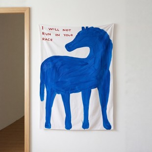 北欧ins蓝色马背景布卧室励志背景挂毯宿舍墙上装饰布高级感挂布