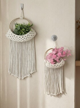 手工编织圆环挂毯背景墙壁挂花器