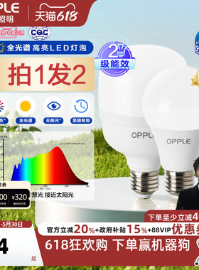 欧普led灯泡全光谱高显色节能家用大功率超亮E27E14螺口光源QP