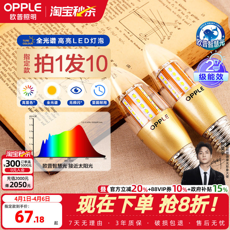 欧普照明LED全光谱e27e14螺口蜡烛灯泡光源家用超亮节能尖泡l球泡