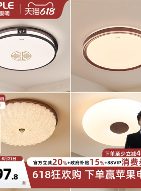 26新欧普LED吸顶灯中古国风山水墨画中日式田园卧室书房灯具饰WS