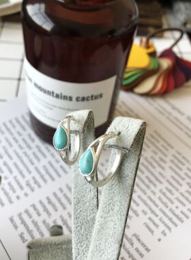 c73日系原创2025新品时尚简约烧银保色不褪色镶嵌石头耳钉耳环女