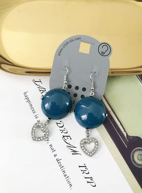 C63欧美首饰品时尚个性百搭满钻树脂镶嵌爱心长款蓝色耳环耳坠599