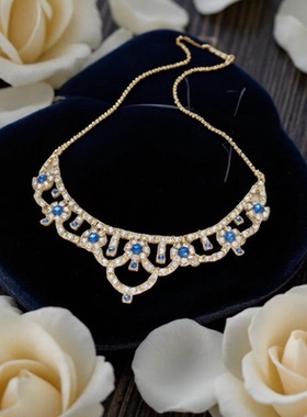 首饰品纯铜链条满镶古着公主请查收新潮款2025项链耳钉锁骨链套装