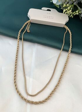 s68外贸欧美时尚金色麻花链蛇皮链双层金属链条潮款百搭日常项链