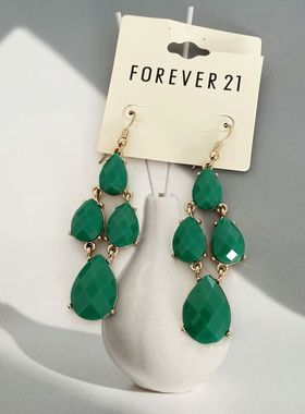 C64欧美小首饰品新品超仙气质百搭绿色耳环女耳坠个性网红耳饰259