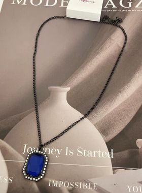 欧美小首饰品2025新潮款蓝色多瑙河唯美满钻镶嵌潮搭气质韵味项链