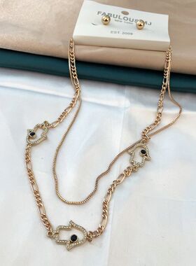 金色满钻双层小众项链女