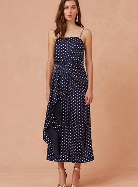 Keepsake 时尚气质圆领不规则收腰波点长袖连衣裙