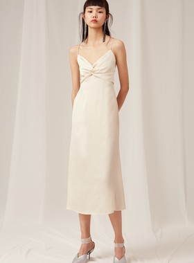 KEEPSAKE 优雅性感简约收腰修身褶皱长款吊带连衣裙