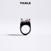 tickle原创设计小众个性 艺术黑色戒指潮酷电子少女手工节日礼物