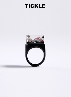 tickle原创设计小众个性艺术黑色戒指潮酷电子少女手工节日礼物