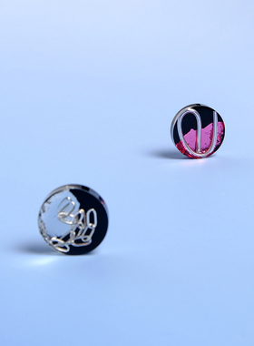 tickle原创金几何圆形金属未来感银色冷淡风不对称耳钉酷帅耳夹潮