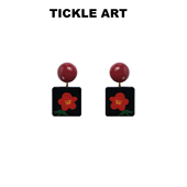 tickle原创设计手绘黑色小花耳钉复古甜酷小众艺术简约耳饰耳夹女