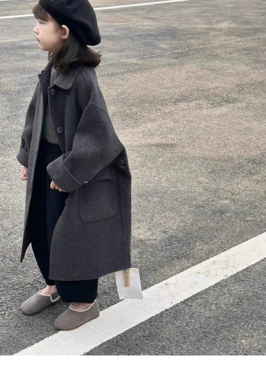 品牌童装冬装新款男女大童双面羊绒大衣中长款外套
