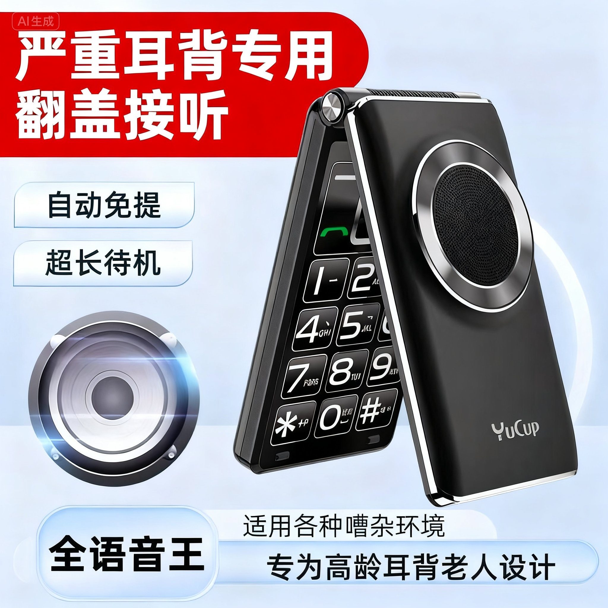 翻盖全网通老人手机超大喇叭大音量超长待机耳聋耳背助听级老年机