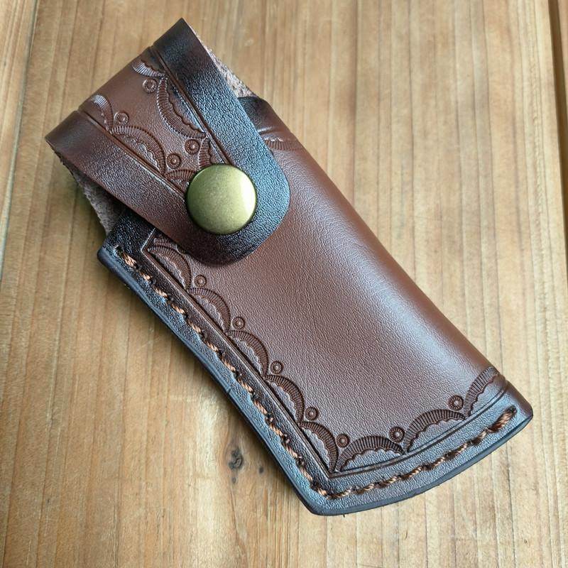 现货牛皮套雕花折叠刀皮套收纳通用折刀套随身户外保护刀包刀鞘