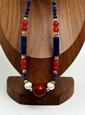 女款手工淡水珍珠手链项青金石红玛瑙搭链高级感小众百搭送女友