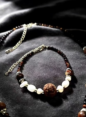 手工女款天然石法式轻奢珍珠手链女复古小众设计感手串礼物送女友