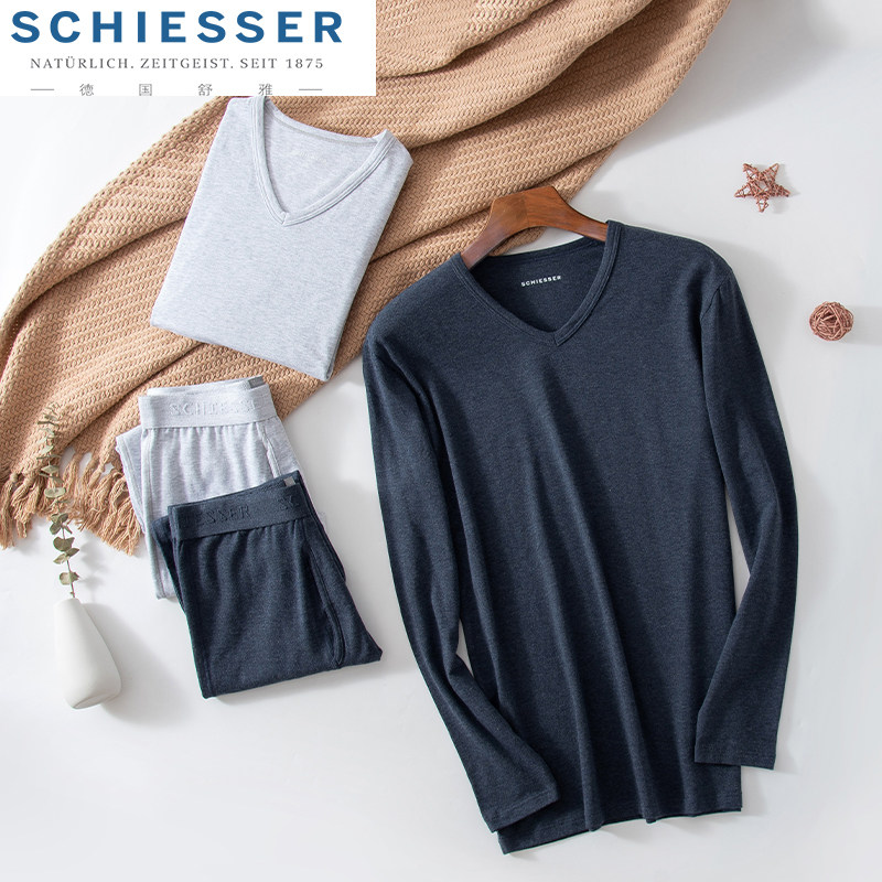 SHUYA 열 속옷 남자 면화 모달 V 넥 가을 겨울 닦았 니트 BOTTOMING 가을 옷 세트 두 조각