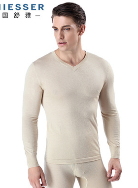 Schiesser德国舒雅 男士薄冬季V领保暖内衣山羊绒羊毛单上衣5491Q