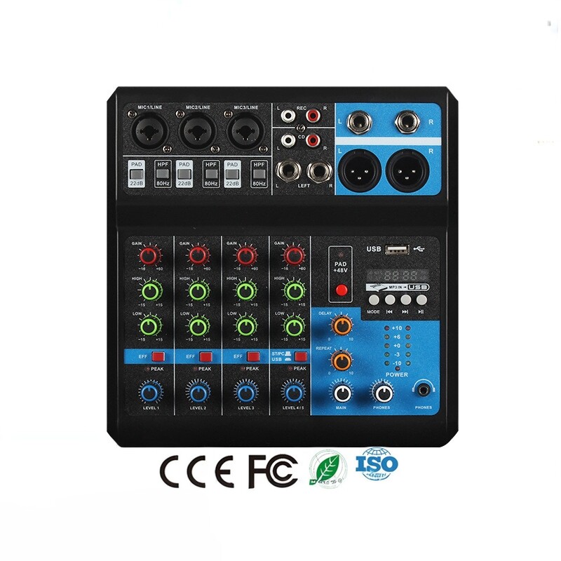 调音台5路电脑录音免驱动声卡直播家用舞台蓝牙USB DJmixer混音器