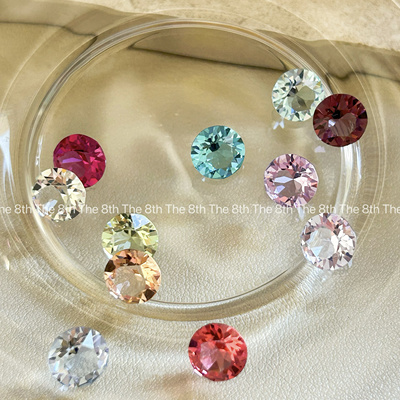 8mm尖底圆钻冰透底水晶彩色
