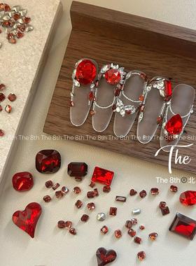 The 8th 迷你美甲钻超闪小号尖底锆石新年红石榴红异形爱心马眼钻