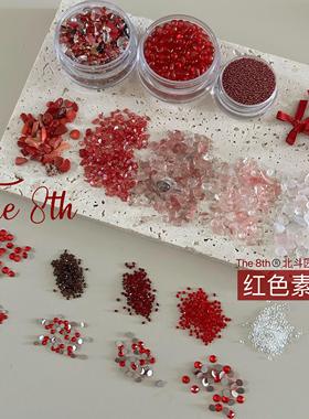 The 8th新年红色系素材美甲饰品碎石水晶砂蝴蝶结平底红钻B1-37