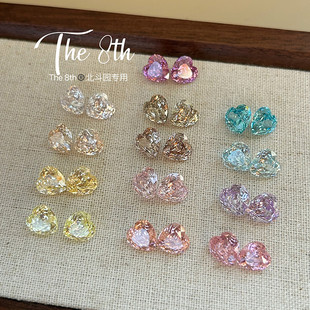 高碳钻锆石8mm千禧爱心美甲钻超闪透底裸钻耳钉diy半成品W34-16