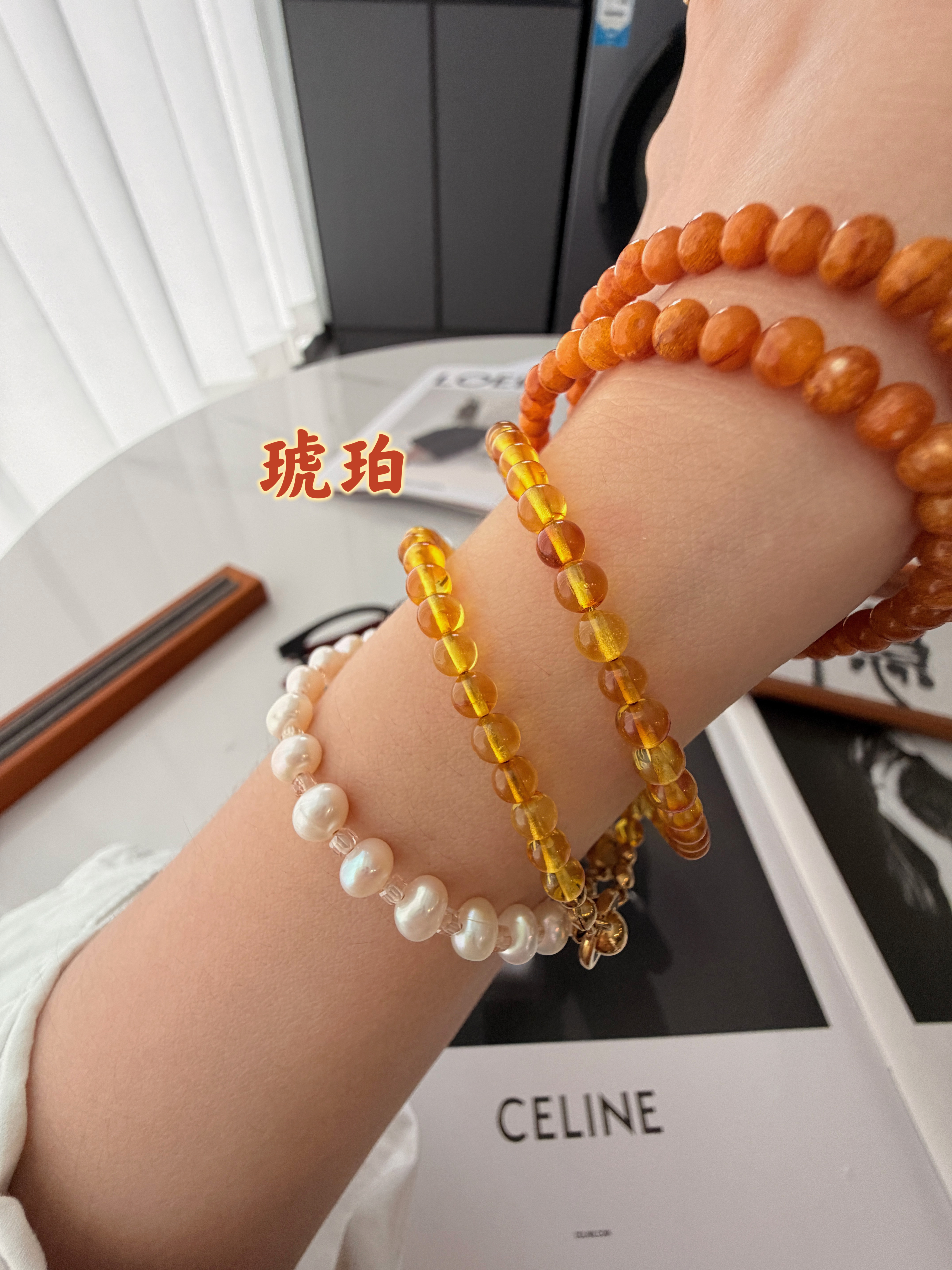 【琥珀蜜蜡】天然琥珀白花蜜蜡手串双层叠戴金珀蜜蜡新中式国风图片