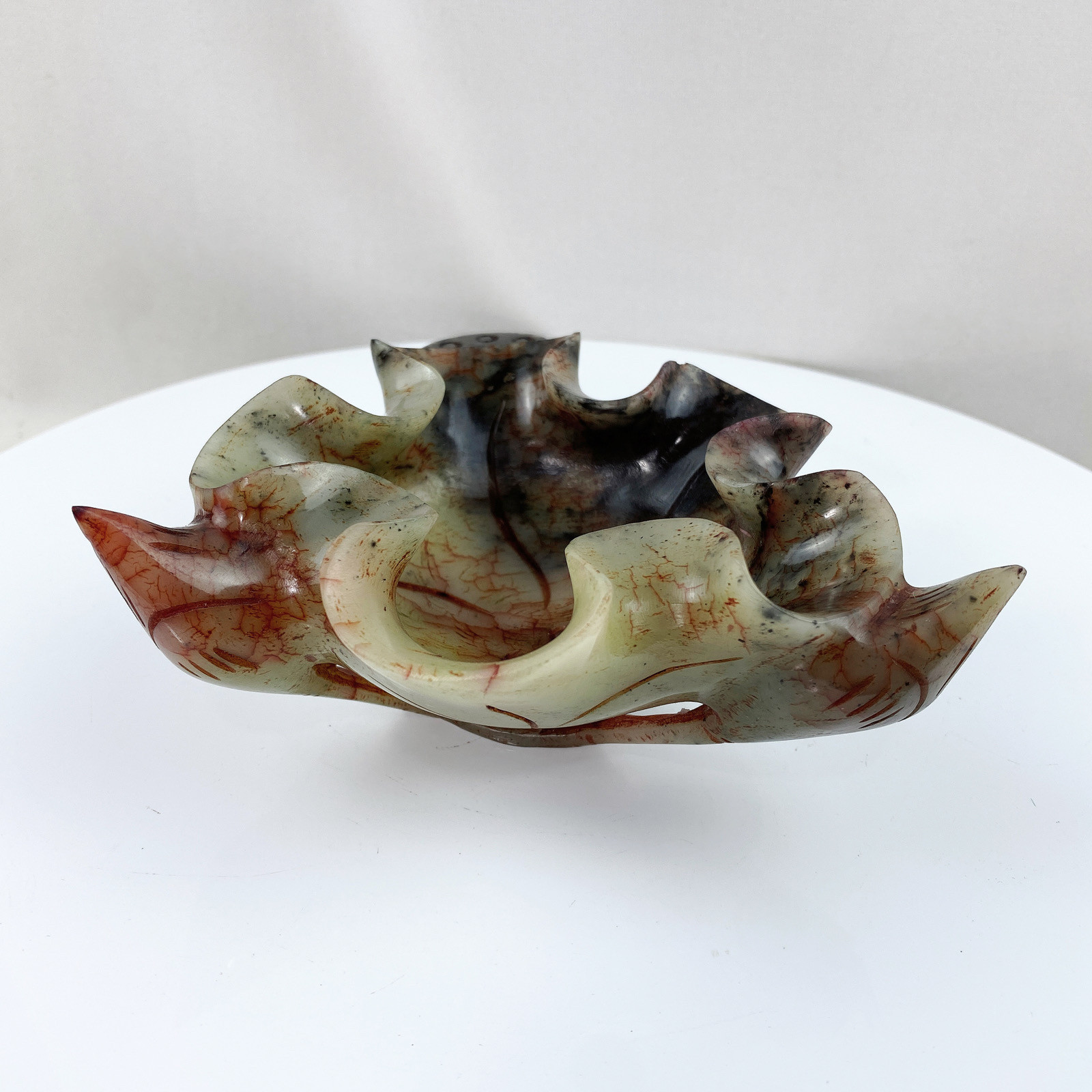 玉石烟灰缸摆件家用客厅中式高档办公室荷花装饰品高档大气上档次