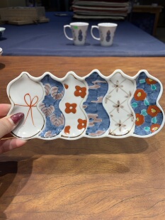 20.5×8.5×1.5cm 手绘陶瓷葫芦型盘 B日本有田伊万里烧 德七窑