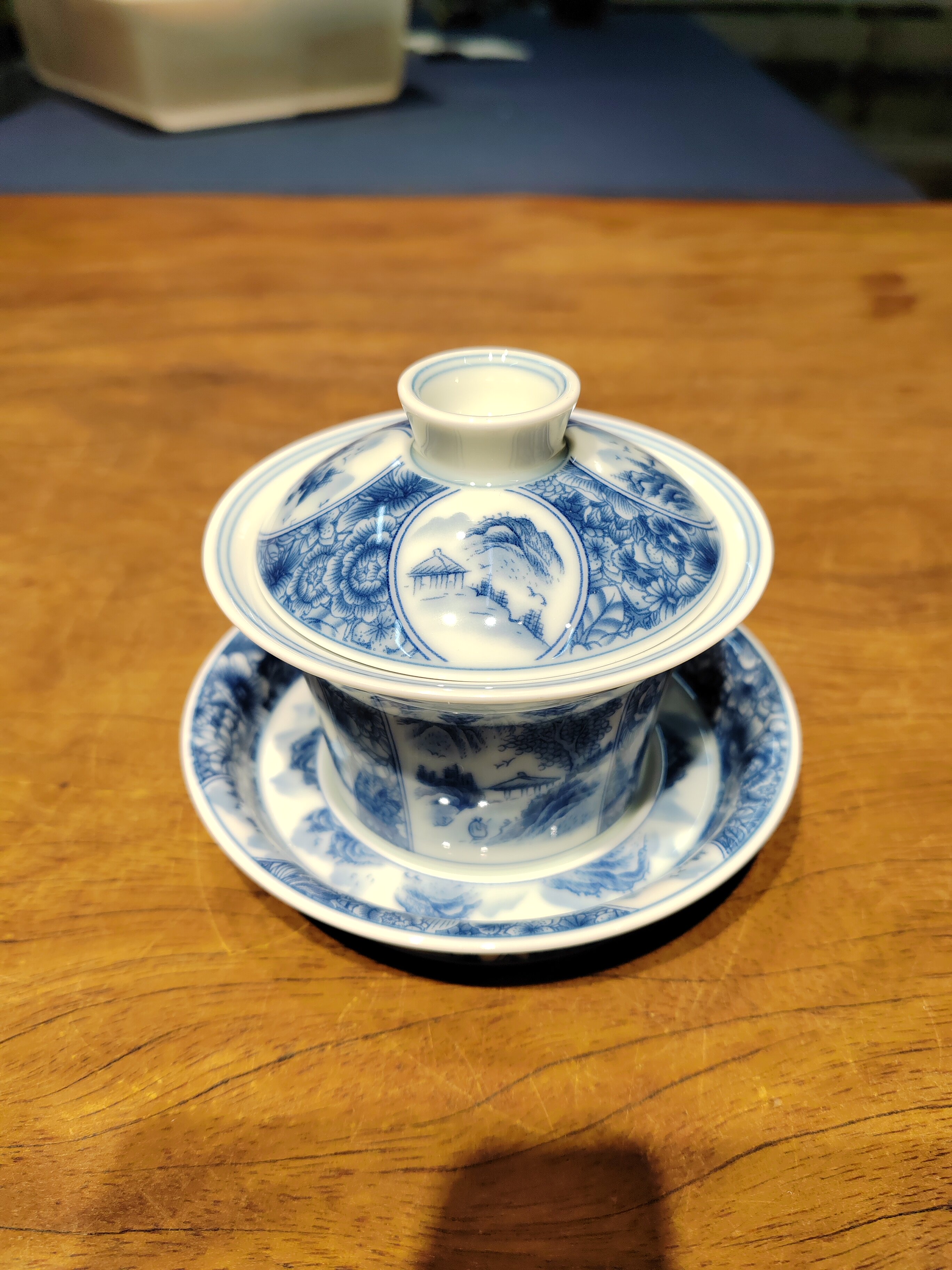B日本幸山窑|青花|风景山水三才盖碗|10.5*8.5cm|容量160ml